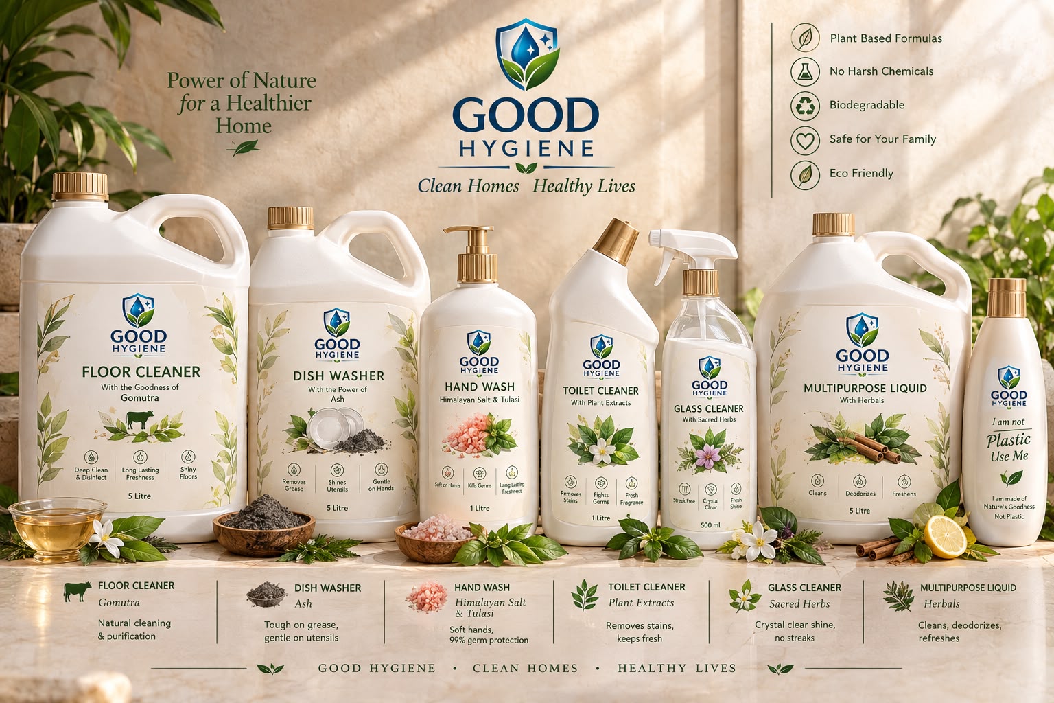 GOOD HYGIENE cleaning product range on a stone countertop